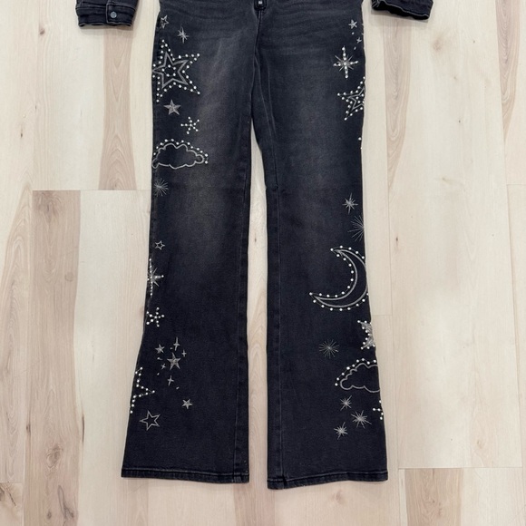 NWT Free People x Driftwood Celestial Black Denim Jumpsuit Studded Embroidery XS - Picture 7 of 14